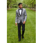 Couture 1910 Stretch 1-Button Grey with Black Shawl Lapel Coat and Contrasting Black Pants